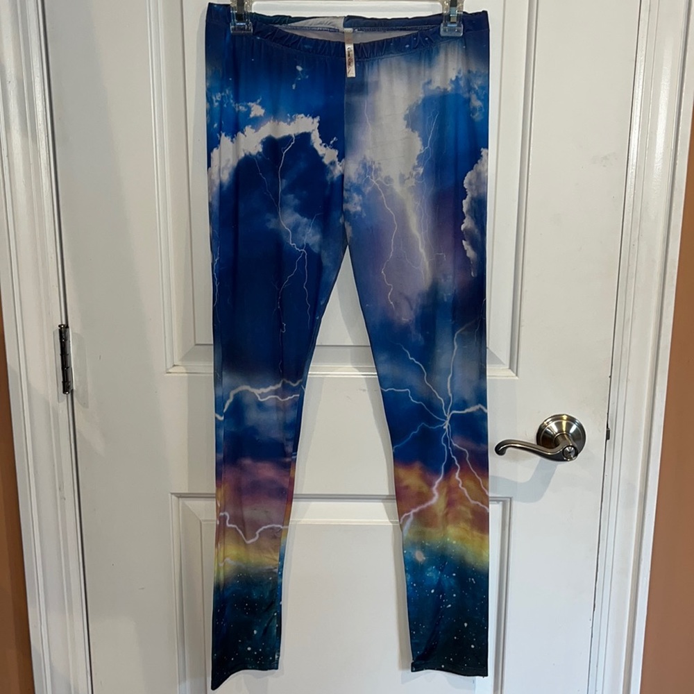 Silky leggings lightening design elastic waistband Sz m